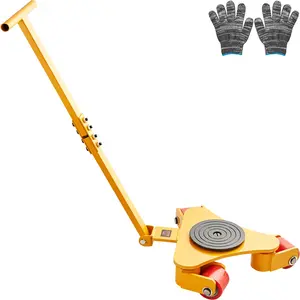VEOVR Carbon Steel Industrial Machinery Skate Dolly, 6614 lbs Load Heavy Transport Tool, 3T Labor-Saving Mover with Long Handle, 3 360° Swivel PU Wheels & Non-Slip Cap for Warehouse, Workshop Use, Swivel Wheels