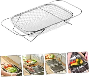 Over The Sink Colander Strainer Basket Stainless Steel for Kitchen Sink with Handles Fine Mesh Expandable Kitchen Essentials Rectangle (Silver) dealsforyou summerwins