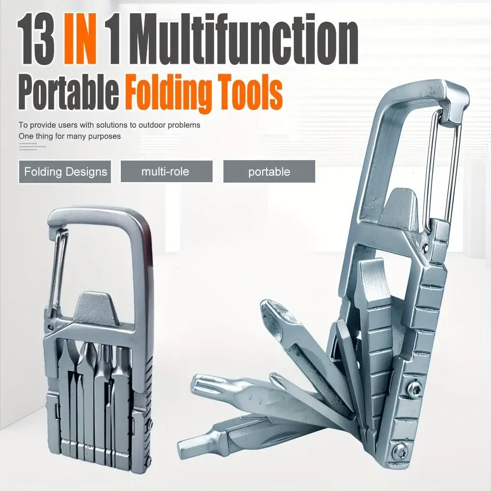 13-in-1 Multifunctional Folding Tool, Rust Resistant Wearproof Stainless Steel 1/4 Inch Combo Tool Kit, Portable Pocket Tool with Bottle Opener, Multi-Purpose Gadgets for Outdoor Camping & Kitchen Use