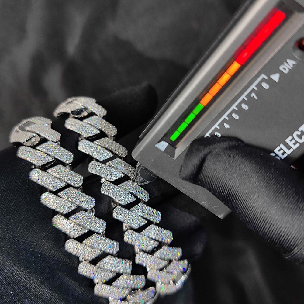 Thick 20-25mm Silver Three Rows Prong Setting Cuban Link Iced Out Hip Hop White Moissanite Chain Jewelry Women Men Gifts