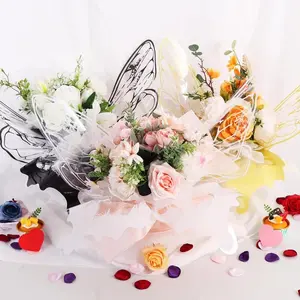 40 Pcs White Butterfly Floral Wrapping Paper, 20 Sets of Waterproof Clear Flower Bouquet Wraps 20 x 22 Inch for Florist Supplies Wedding Graduation and Craft