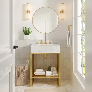 Modway Gridiron 24" Bathroom Vanity in White Gold