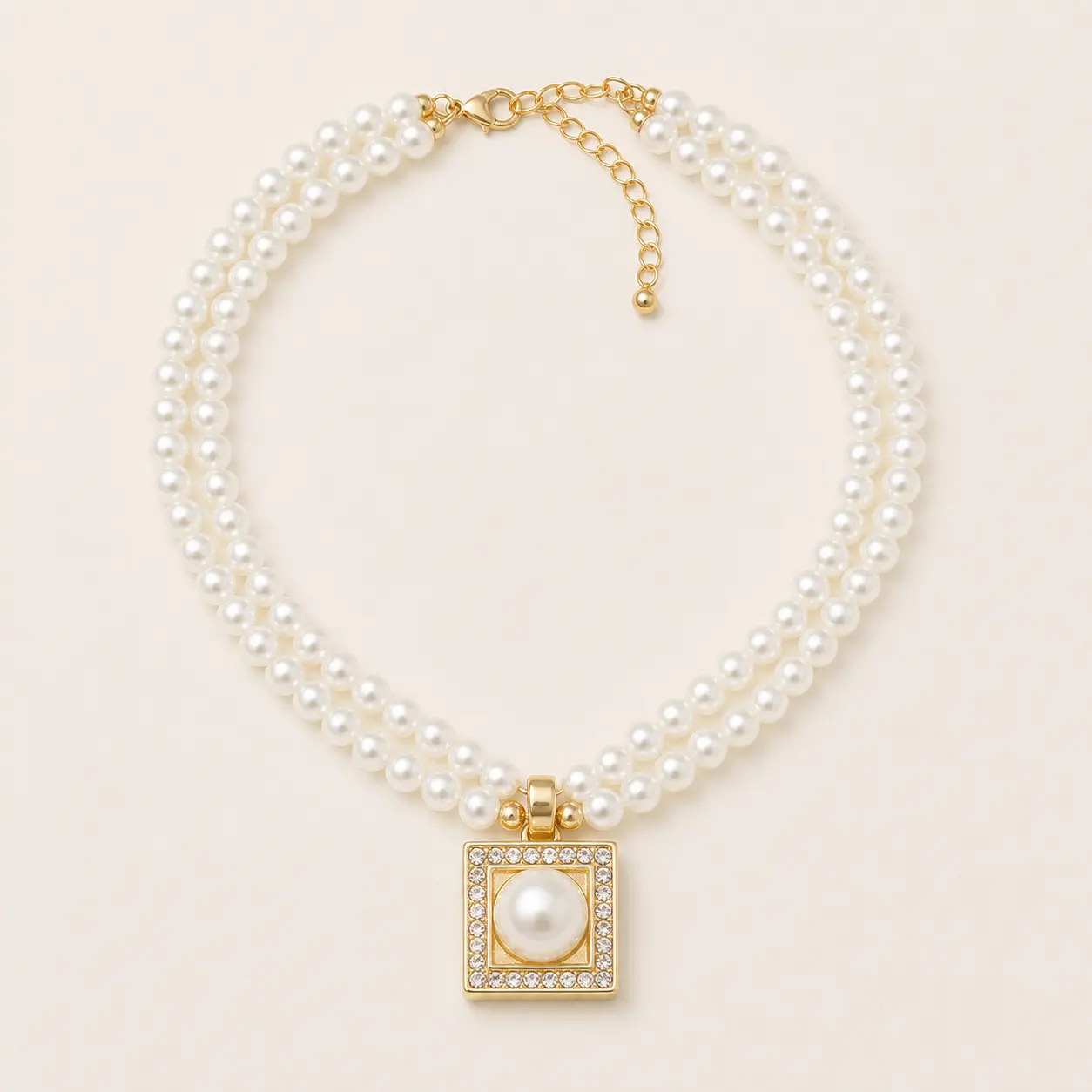 White Pearl Square Pendant Necklace for Women, Elegant Bridal Party Gift Jewelry
