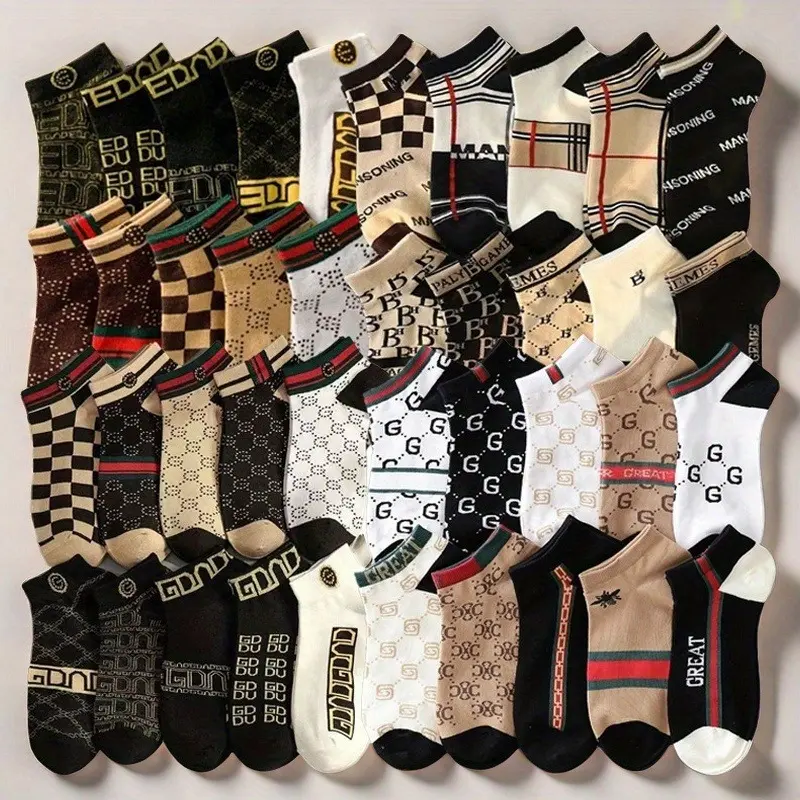 Women's Geometric Printed Low-Top Socks Set - 10/20/30 Pairs, 10 Pairs Mix Color Option, Soft Breathable Lightweight Fabric, Casual Stylish for Business & Athletic Use