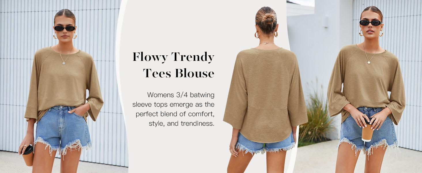 Imily Bela Womens Spring Summer 3/4 Batwing Sleeve Tops Casual Loose Fit Crewneck Shirts Cute Flowy Trendy Tees Blouse Imily Bela Womens Spring Summer 3/4 Batwing Sleeve Tops Casual Loose Fit Crewneck Shirts Cute Flowy Trendy Tees Blouse