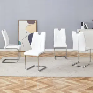 Modern Dining Chairs with Faux Leather Padded Seat Dining Living Room Chairs Upholstered Chair with Chrome Metal Legs Design for Kitchen, Living, Bedroom, Dining Room Side Chairs Set of 4