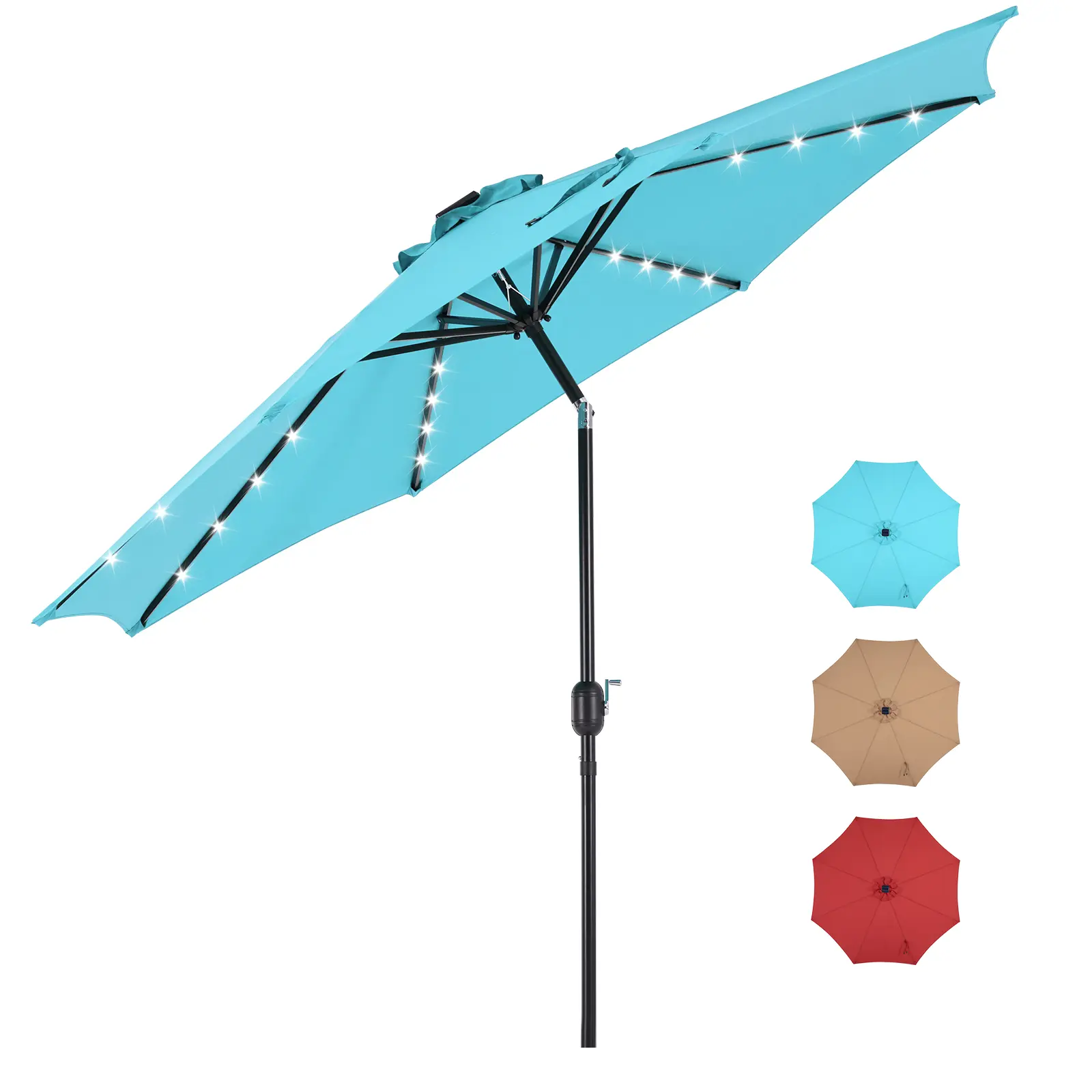 10 ft Outdoor Sunshade Umbrella - 32 LED Solar Lights, UV-Resistant, Tilt & Crank, Adjustable Canopy Shade for Patio, Beach Use, Patio Umbrellas, Umbrellas For Patio