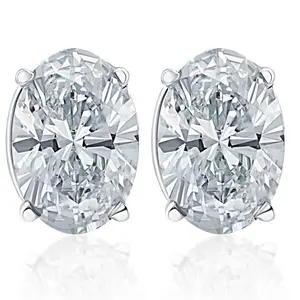 2 Ct Oval Moissanite Studs 14k White Gold Earrings