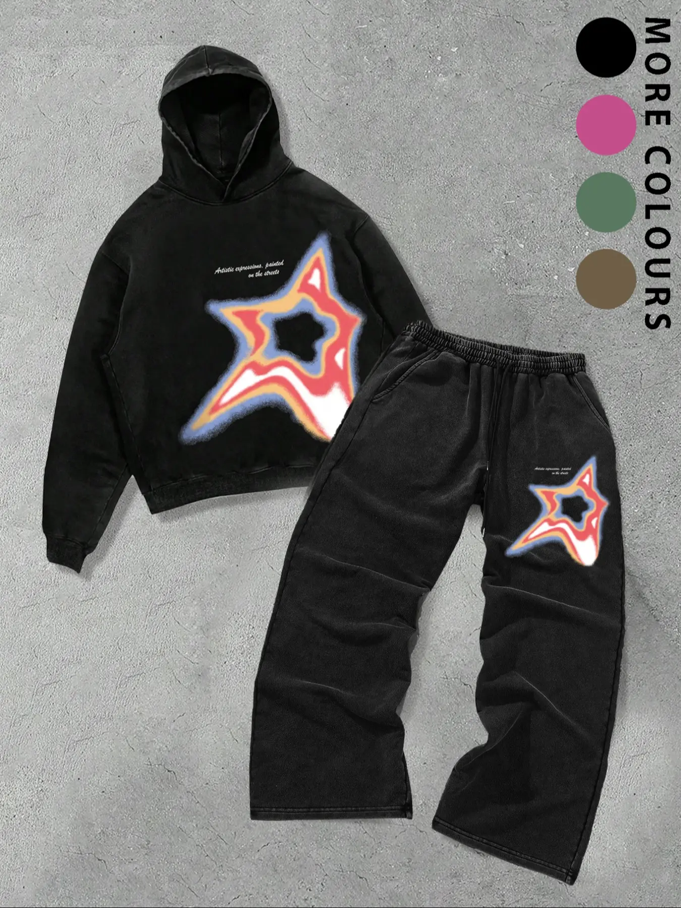 Men's Letter Star Geometric Print Long Sleeve Hoodie Casual Sport Track Set with Drawstring Waist Pants, Casual Fitted Design for All Seasons, Multiple Colors Available, Fall outfit, Menswear, Sweat, Clothes, Hoodie Sweatpants Set, Letter Print Tracksuit