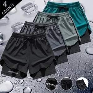 Pack of 4 - Double-layer design active shorts with loose outer layer & breathable, quick-dry liner perfect for running, workouts & everyday casual wear fathersdaygift
