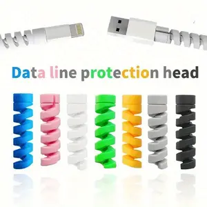 10pcs Cable Protector, Silicone Charge Cable Spiral Winder, Modern Wire Cord Organizer Cover, For Phone USB Charger Cable Accessories, Work Accessories, Colorful Data Line Protection Head(Color Random)
