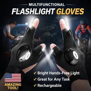 LED Flashlight Gloves - 1 Pair Black, Tools and Gadgets for Him, Stocking Stuffers Gifts for Men, Cool Finger Lights for Fishing, Repairing, Sports & Outdoor Accessories