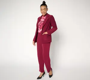 Susan Graver Petite Brushed Back LK Fusion Notch Collar Blazer