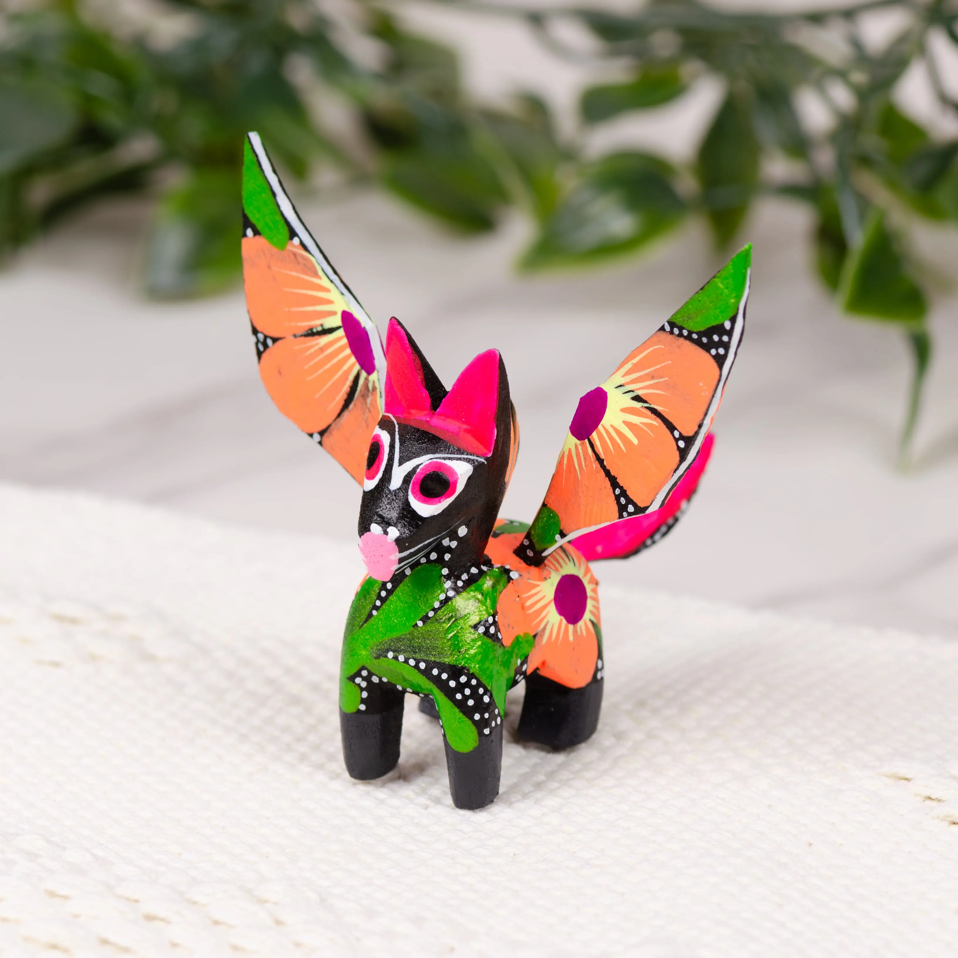 Bright Handcrafted Hand-Painted Oaxaca Pegasus Wooden Alebrije Carving Figurine - Cute Collectibles, Home Decor Ornaments, Interior Decoration Accessories with Flower Accent