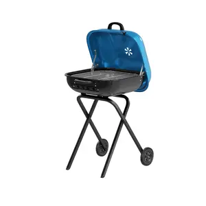 Walk-A-Bout, Original Square Charcoal Grill-100% Pre-Assembled Portable Steel, Blue