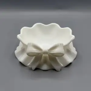 Plastic Jewelry Tray with Ruffled Bow Design, Home Storage Organizer, Desk Decor, Office Table Accessory, Party Decoration, Durable Plastic Organizers, Decorative Storage Organizers