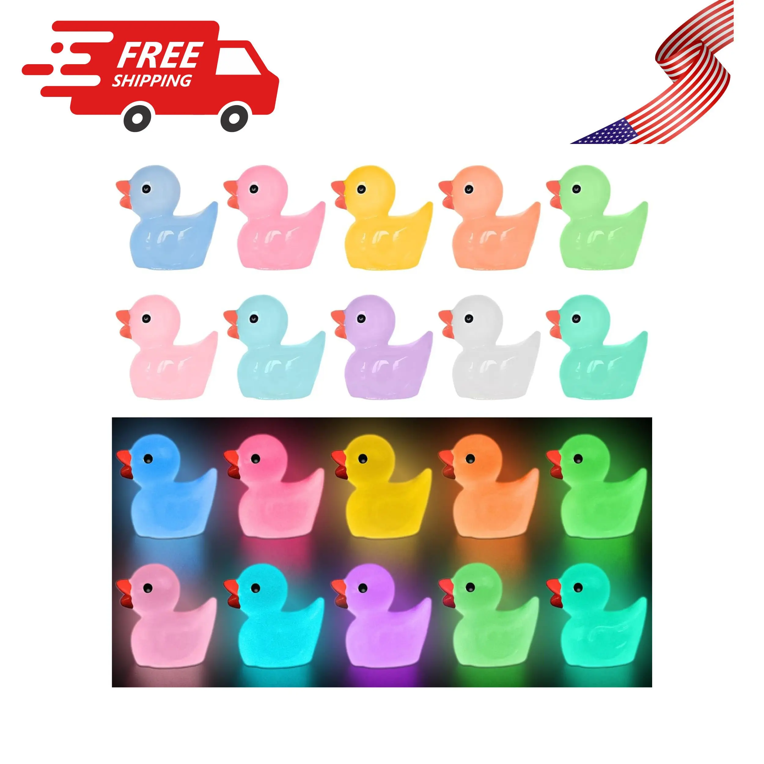 70 Pcs Luminous Tiny Ducks Mini Resin Ducks