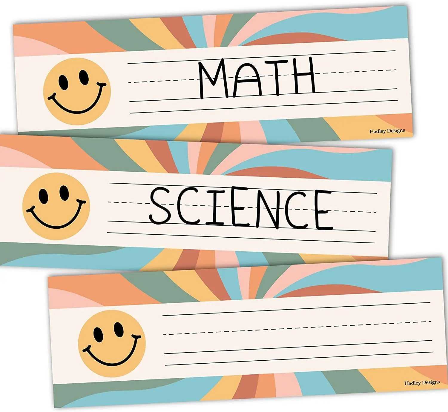 Hadley Designs Classroom Name Labels Set, 25 Pcs 3x9 in Auto-Adhesive Vinyl Decals, Back to School Haul Supplies for Desks, Blank Face Name Labels & Stickers, Durable Paper Stands Up to Daily Use, Auto-Adhesive Labels & Stickers