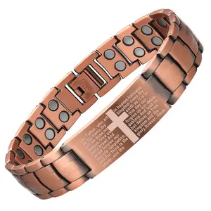 Nandudu Cross Bracelet for Men Bible Verse Engraved Copper Bracelet Adjustable Faith Jewelry