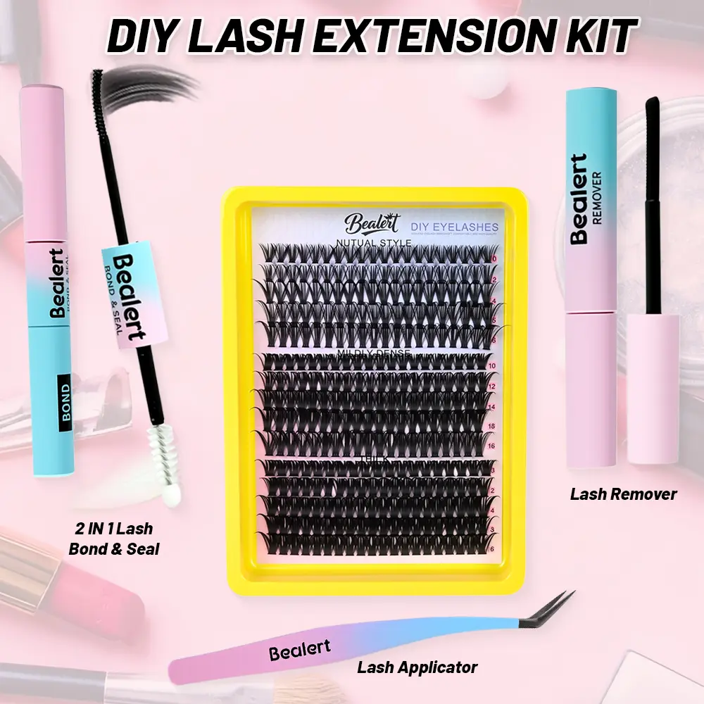BEALERT DIY Lash Cluster Kit, Dramatic Thick Volume False Eyelashes & Adhesives, 10-18mm Mixed Lengths, 60D-100D, Eyelashes Extensions, Daily, D Curl, Dramatic Lashes