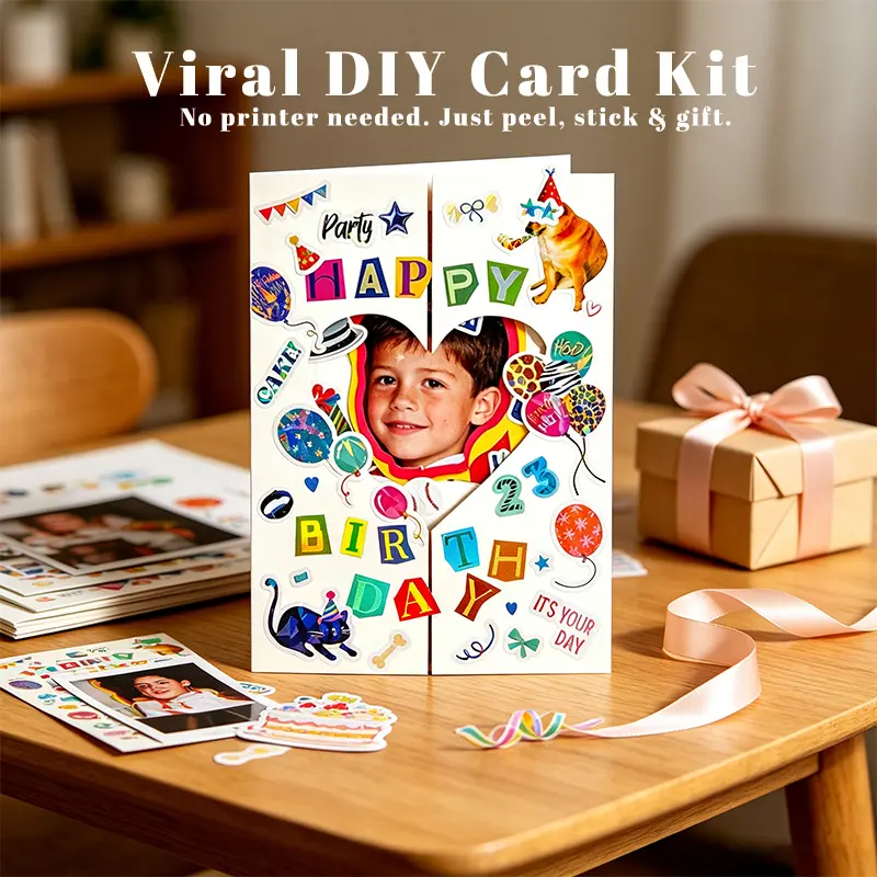 WRAPAHOLIC Christmas Card Making Kit for Kids, Festive DIY Holiday Cards with Christmas Stickers, Handmade Greeting Card Set for Boys Girls, Santa Holiday Party Activity