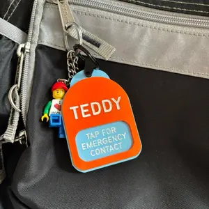 Emergency Contact Backpack Keychain, NFC scannable Backpack Tag