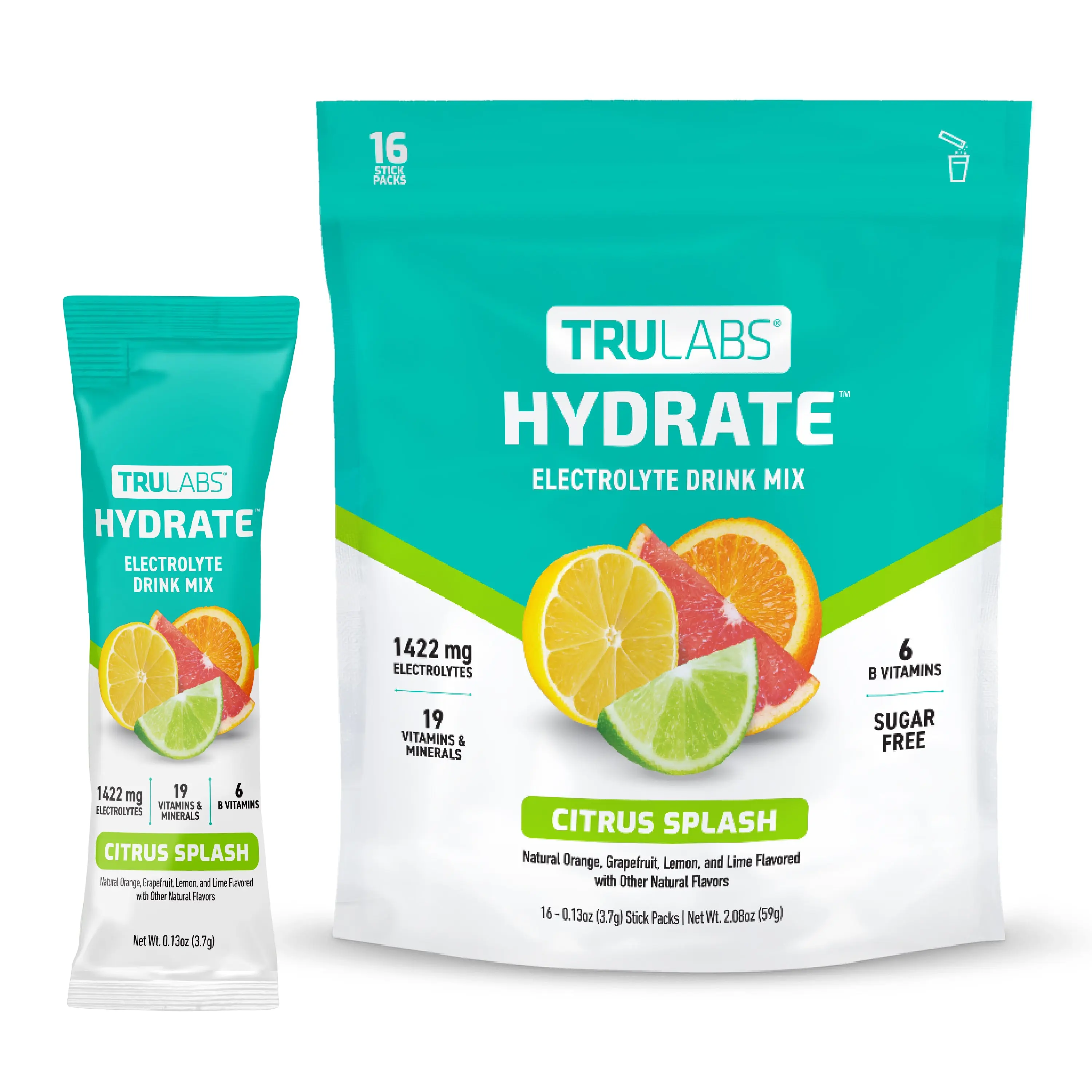 TruLabs Hydrate (Sugar-Free) | Clean 1422mg Electrolyte Stick Packs | 19 Vitamins & Minerals - Various flavours