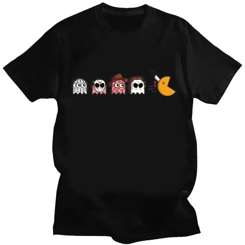Men's Halloween skull funny little ghost creative pattern printed 100% pure cotton short-sleeved T-shirt casual streetwear