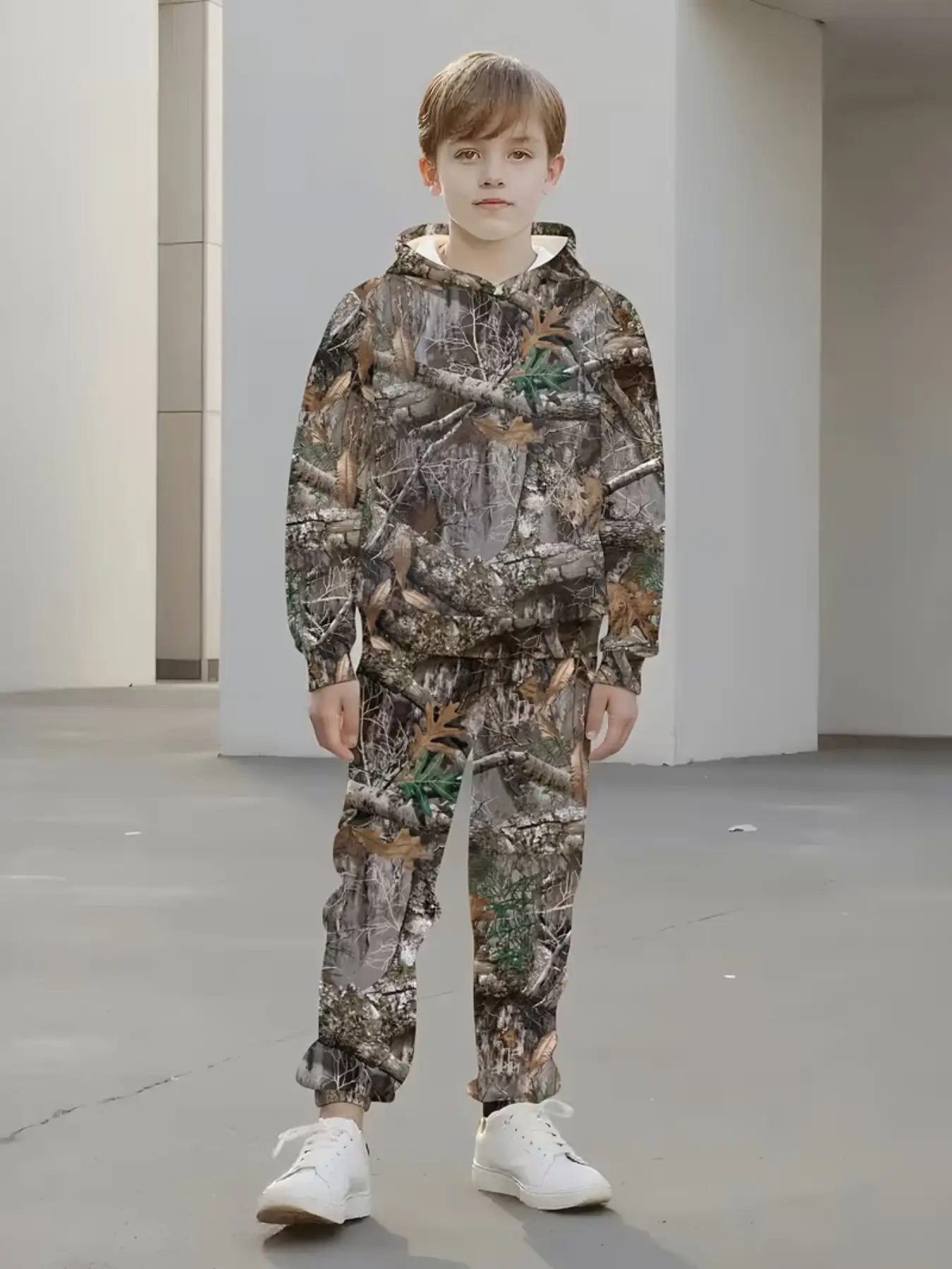 Outdoor Kids Camouflage Tracksuit Casual Set with Hoodie + Jogger Pants, Outfit Sets, Casual Athletic Fall & Winter Apparel for Stylish Children, Youth Kits Graphic Print Set