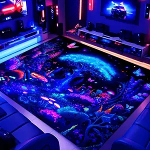 Forest Mushroom Butterfly Pattern Flannel Rug, 1 Count Soft and Comfortable Area Carpet, Anti-fatigue Floor Carpet for Home Entrance, Kitchen, Living Room