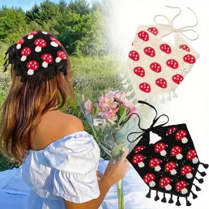 Set of 2 Vintage Boho Crochet Headscarves Set for Women - Daisy Mushroom Patterns,Breathable Fabric Hair Accessories with Soft Edges,Christmas Valentine's Thanksgiving Gifts,Festival Casual Attire