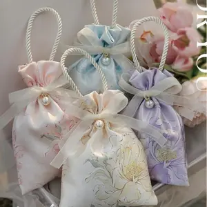 5pcs Floral Gift Bags with Drawstring, Classic Design for Weddings, Bridal Makeup Tables, Party Favors, Jewelry Storage and Decorative Use