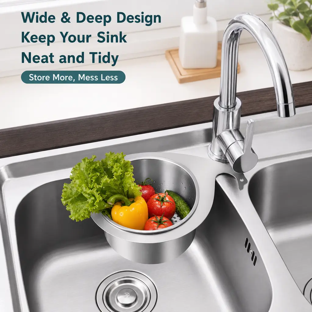Single Unit 201 Stainless Steel Sink Drain Basket - Mesh Filter Sieves and Colanders, Drain Sieves and Colanders, Widened Depth, Smooth Rounded Edges, Uniform Fine Filter Holes, Kitchen Appliances Accessories for Residue Filtering and Storage