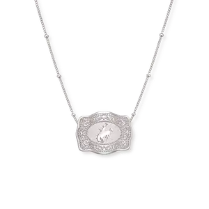 Mini Belt Buckle Necklace (Bronc) - Silver