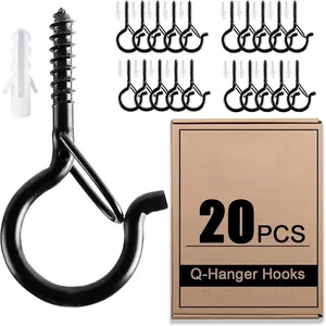 Q Hanger Hook with Safety Buckle, Durable Windproof Screw Hook for Hanging Outdoor String Lights, Plants, Patio Lights, Home Organizer