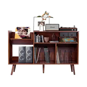 Giratree Large Record Player Stand, Mid Century Concord Turntable Stand Table Holds Up to 350 Albums, Vinyl Record Storage Cabinet with Wood Legs for Living Room Office
