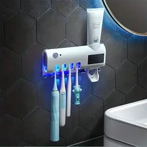 Toothbrush Holder, UV Sanitizer Wall Mounted Toothbrush Storage Rack with Toothpaste Dispenser, Modern Design, Bathroom Accessory, Bathroom Supplies