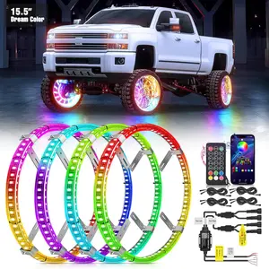 Nilight 4PCS 15.5in Double Row RGB Atmosphere Off Road Car LED Dream Color Wheel Ring Lights, Multifunctional Strobe Lights with APP/Remote Control, Turn Signal & Braking Function for Car Van SUV Accessories, Off Road Lights, Rgb Atmosphere Lights