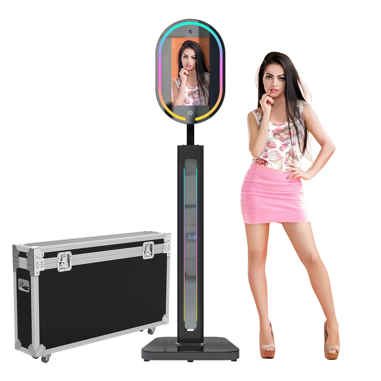 OHYEAHSPIN Magic Mirror Photo Booth Touch Screen with Professional Photography Light,Software APP Remote Control Operation1200W Pixel HD Camera,RGB Surround Light (15.6in)