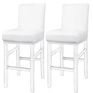 PiccoCasa 2Pcs Waterproof Bar Stool Covers, Faux Leather Pub Counter Height Side Chair Covers with Elastic Band One Size White