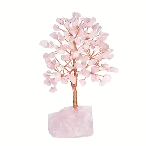 Department Store Pink Rose Quartz Crystal Tree Made of Natural Crystals, a Money with Copper Wire, Perfect for Home Decor on Bedroom Table, Simulated Gem Decoration, And Spiritual Gift.