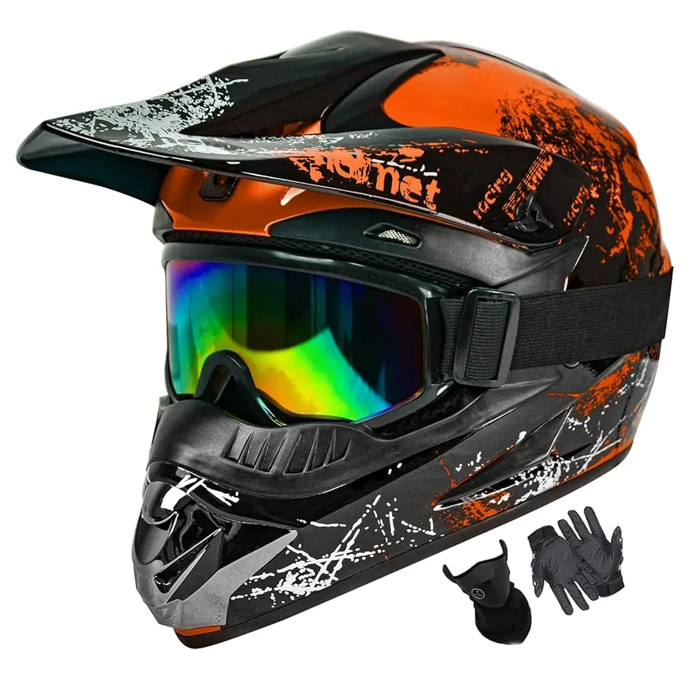 Spark Youth DOT-Approved Kids Motocross Helmet Bundle - Off Road, Motorcycle Riding, Dirtbike Options w/ Goggles, Gloves & Mask, DOT Approval Adds Peace of Mind, Off Road Helmets, Dirtbike Helmet