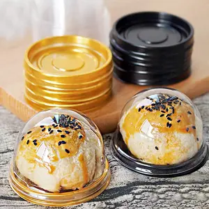 100PCS Mini Dessert Cake Box 2.76 x 1.78 In Transparent Cup Cake Pastry Baking Packaging Box Wedding Party Supplies Christmas Gift, Candy Bag Kitchen Storage Organizers (50 Gold + 50 Black) Bakeware Utensils Lid