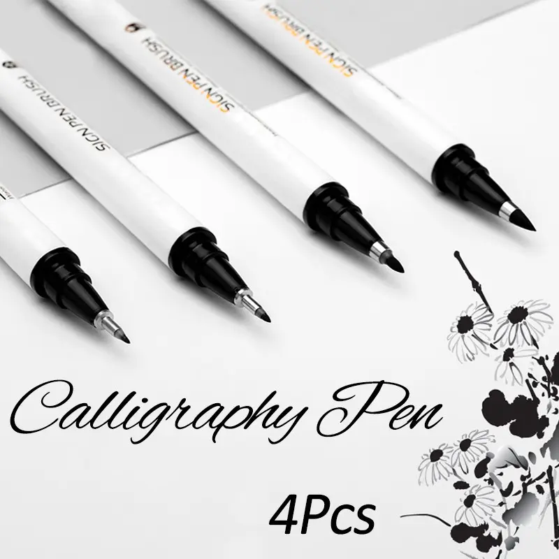 4-Pack Soft Brush Calligraphy Pens, Sign Pen Set for Lettering & Art, Art Drawing Supplies, Art Materials, Art Supply, Artist Supplies