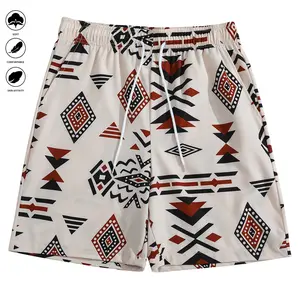 Men's Ethnic Print Beach Shorts | Made of Polyester Fiber | Relaxed Fit with Drawstring Waistband | Vibrant Geometric Patterns | Machine Washable | Casual Summerwear, Beach Apparel