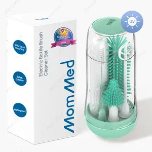 MomMed Bottle Brush, Baby Bottle Brush Set with Silicone Bottle/Pacifier/Straw Brush and Mixing Head, Waterproof Bottle Cleaner Brush with Drying Rack, 2 Modes & 360° Rotation electric bottlebrush scrubbing brush travel Smart