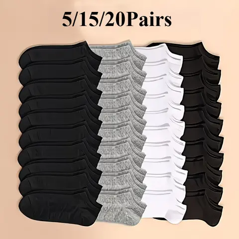 Women's Low-Cut Ankle Socks - 5/15/20 Pairs, Breathable Solid Color, 5% Spandex High Rebound, Sturdy Thick Sole, Lightweight Foldable Minimalist Basics, Activewear Fit, Outdoor-Sport Ready, Socks for Women