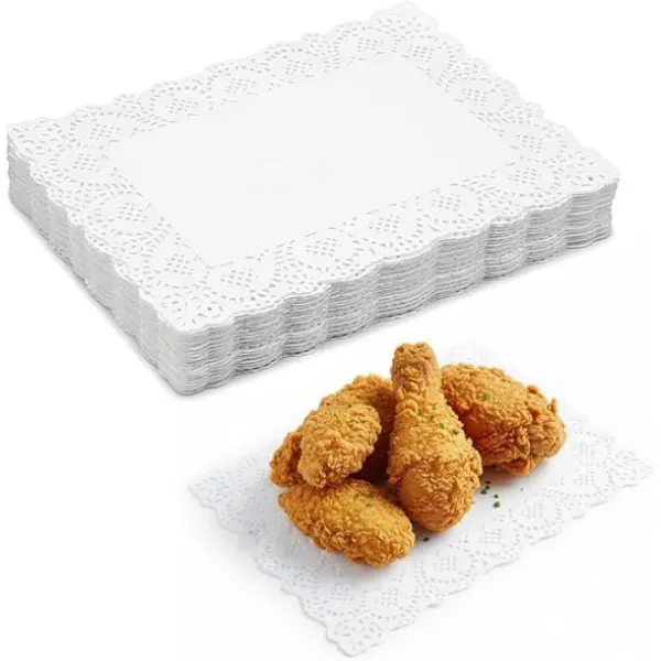 300 Pcs Antique White Rectangle Paper Doilies - 14in x 10in Disposable Lace Placemats, Wedding Disposable Tableware for Tea, Cake Desserts, Camping Essentials