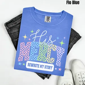 Mercy Rewrote My Story Checkered Comfort Colors T-Shirt 'NLB'