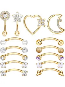 Piercing Jewelry 16G Steel 8mm Curved Barbell Eyebrow Rings Helix Tragus Snug Lip Belly Button Piercing Heart Moon Daith Rook Earrings for Women Men Helix Pierced Ring